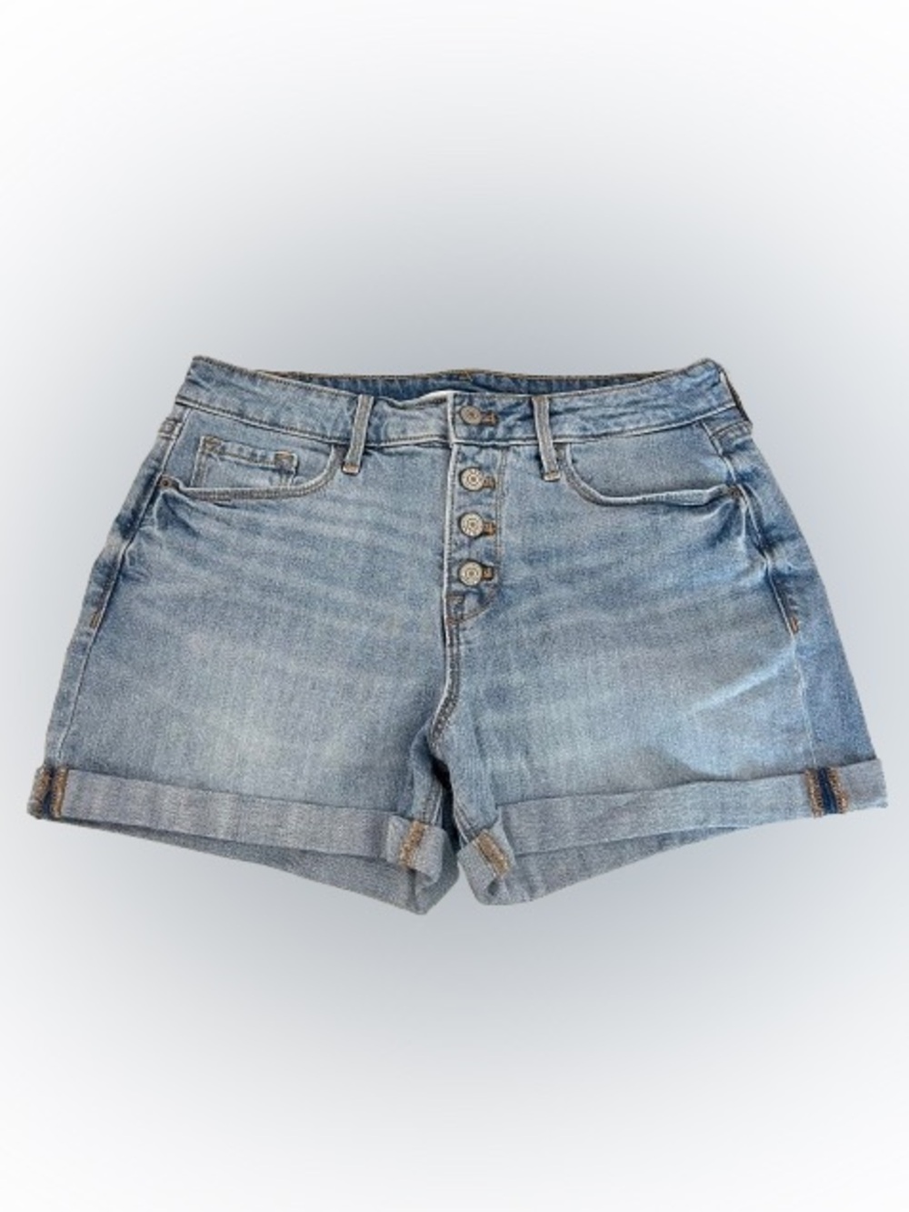 Old Navy Light Blue Denim Button-Fly Roll-Hem Shorts Size 8.